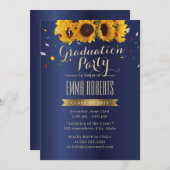 Sunflowers Royal Blue Confetti Graduation Party Invitation (Front/Back)