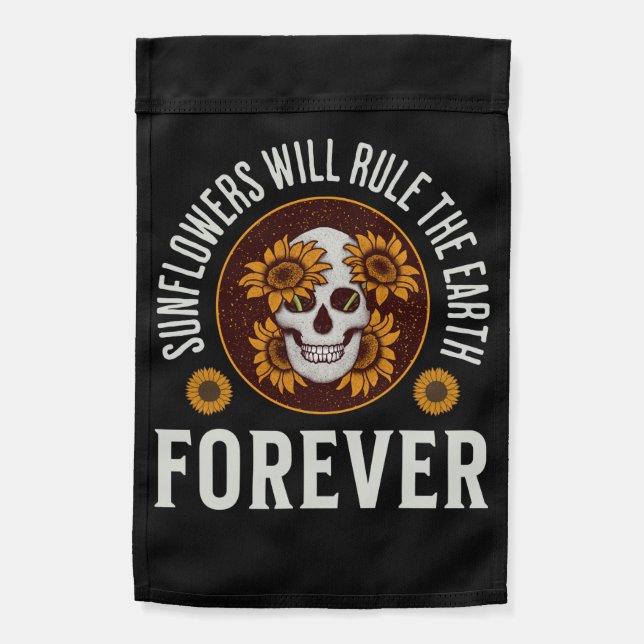 Sunflowers Rule the Earth Retro Sunflower Skull Ga Garden Flag (Back)