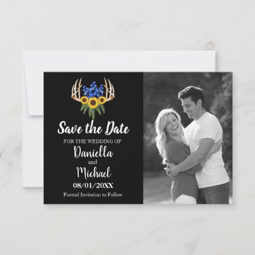 Sunflowers Rustic Antlers Floral Wedding Save The Date
