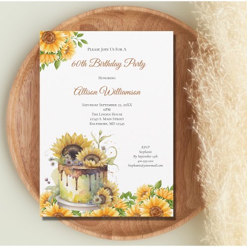 Sunflowers Rustic Birthday Party for Her 60th 70th Invitation