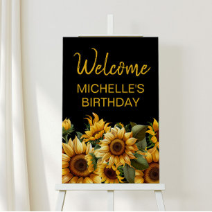 Sunflowers Rustic Black Birthday Name Foam Board