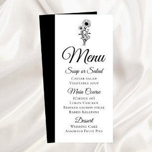 Sunflowers Rustic Black White Floral Wedding Menu