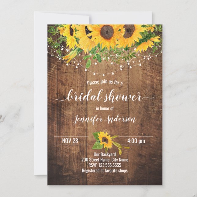 Sunflowers Rustic Bridal Shower Invitation (Front)