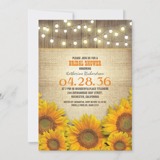 Sunflowers Rustic Bridal Shower Invitations (Front)