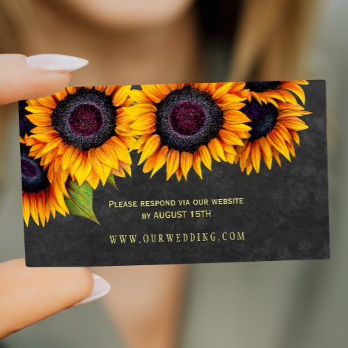 Sunflowers rustic chalkboard wedding website RSVP Business Card