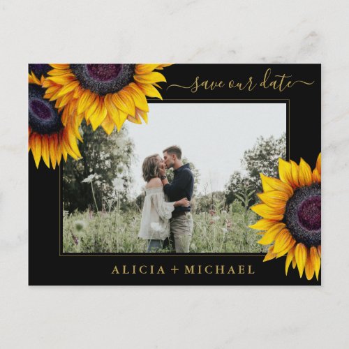 Sunflowers rustic chic script save date wedding announcement postcard