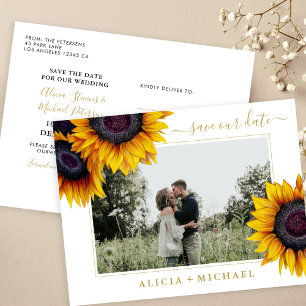 Sunflowers rustic chic script save date wedding announcement postcard