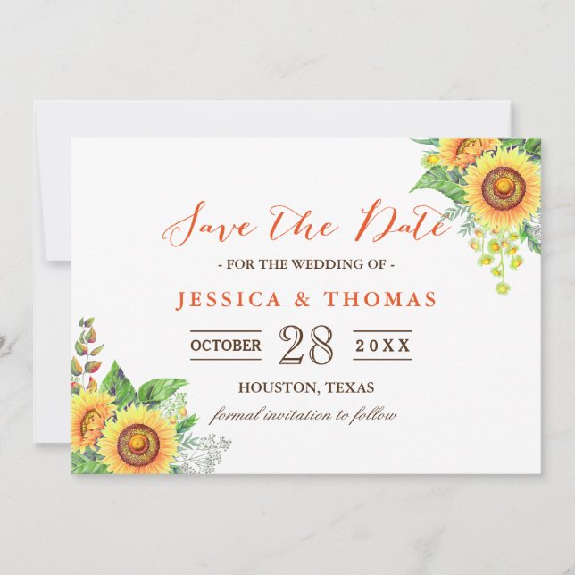 Sunflowers Rustic Chic Wedding Save the Date (Front)