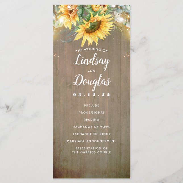 Sunflowers Rustic Country Fall Wedding Programs (Front)