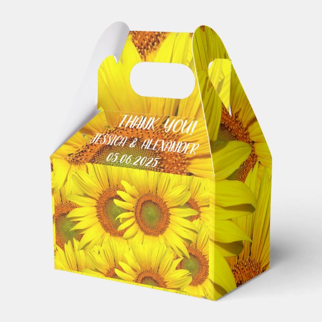 Sunflowers Rustic Country Floral Summer Yellow Favor Boxes (Front Side)
