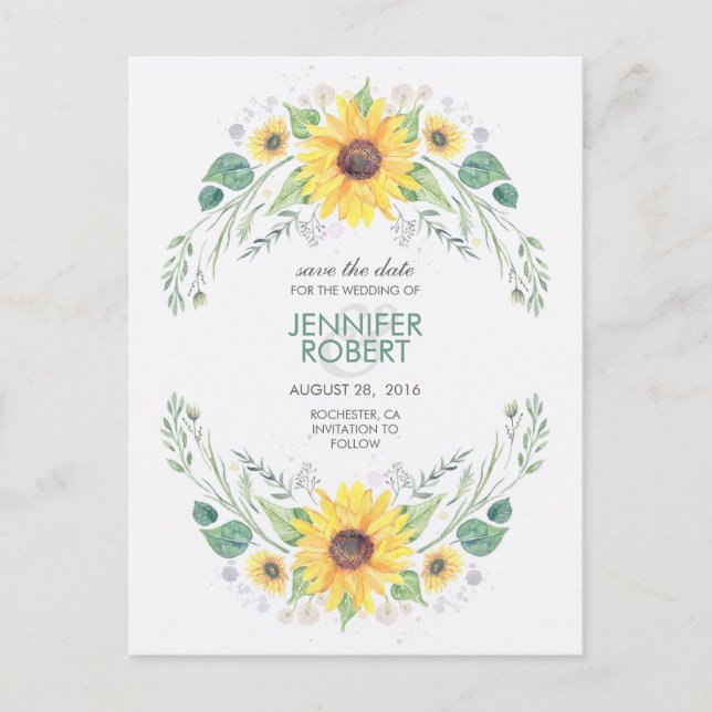Sunflowers Rustic Country Save the Date Announcement Postcard (Front)