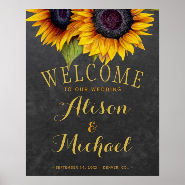 Sunflowers rustic elegan fall wedding welcome sign (Front)