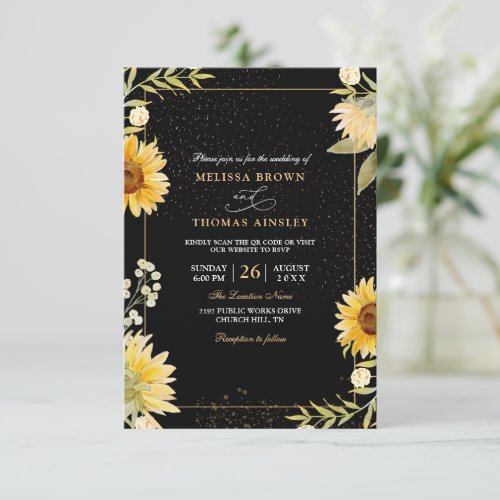 Sunflowers Rustic Elegant Budget Qr Code Wedding Invitation