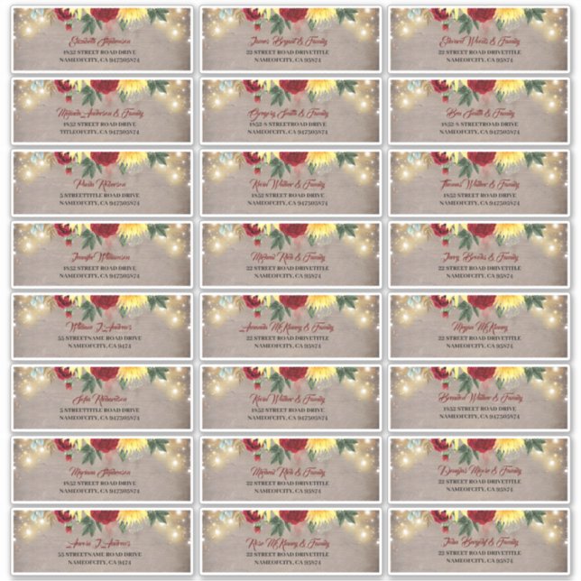Sunflowers Rustic Fall Guest Names Address Labels (Front)