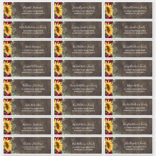 Sunflowers Rustic Fall Guest Names Address Labels