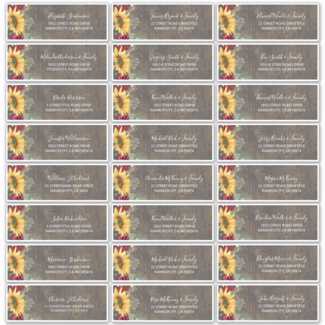 Sunflowers Rustic Fall Guest Names Address Labels (Front)