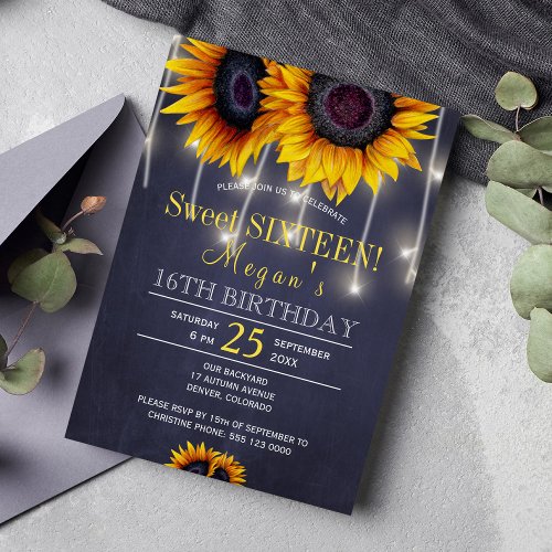Sunflowers rustic floral chic sweet sixteen invitation