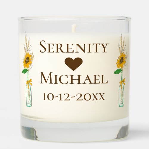 Sunflowers Rustic Floral Personalized Wedding Scented Candle