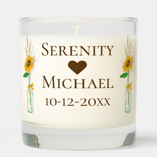 Sunflowers Rustic Floral Personalized Wedding Scented Candle (Front)