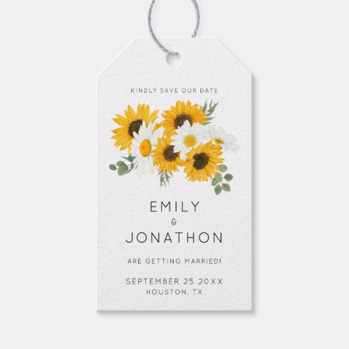 Sunflowers Rustic Floral Yellow Save The Date Gift Tags