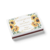 Sunflowers Rustic Gold Geometric Floral Wedding Matchboxes
