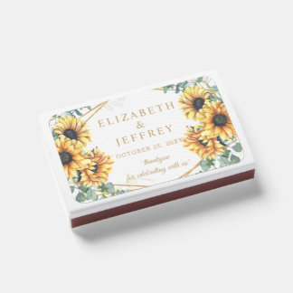 Sunflowers Rustic Gold Geometric Floral Wedding Matchboxes