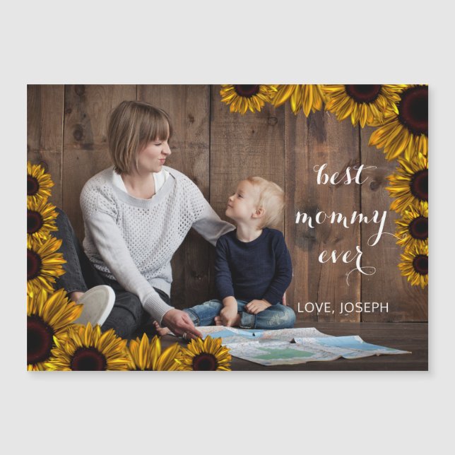 Sunflowers Rustic Mothers Day Photo Card (Front)