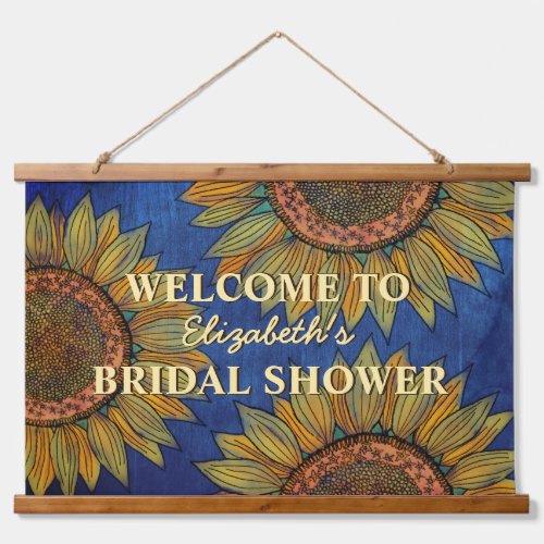   Sunflowers Rustic Navy Blue Summer Bridal Shower Hanging Tapestry