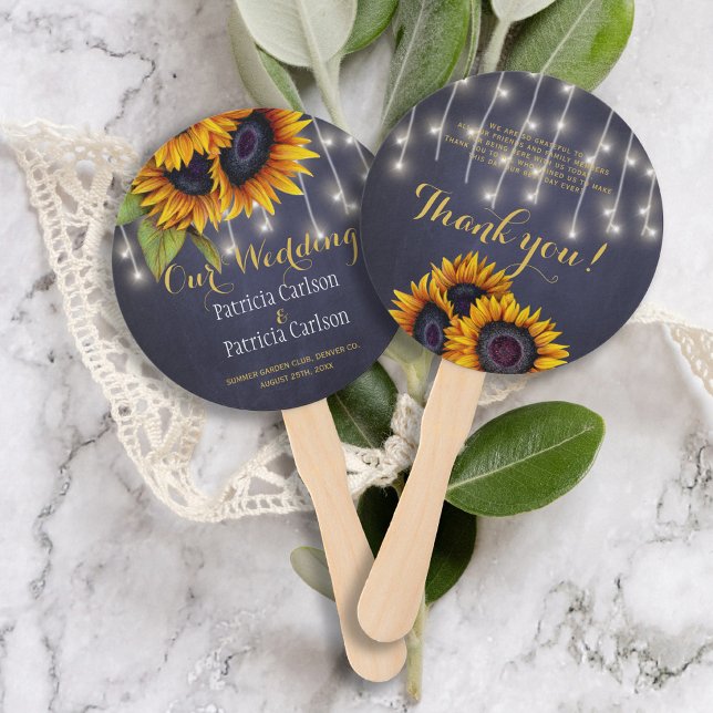 Sunflowers rustic navy chalkboard wedding favor hand fan (Creator Uploaded)