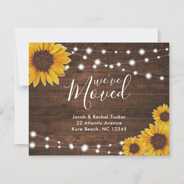 Sunflowers Rustic Photo Moving Announcement Card (Front)