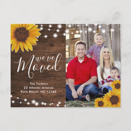 Sunflowers Rustic Photo Moving Announcement Postcard