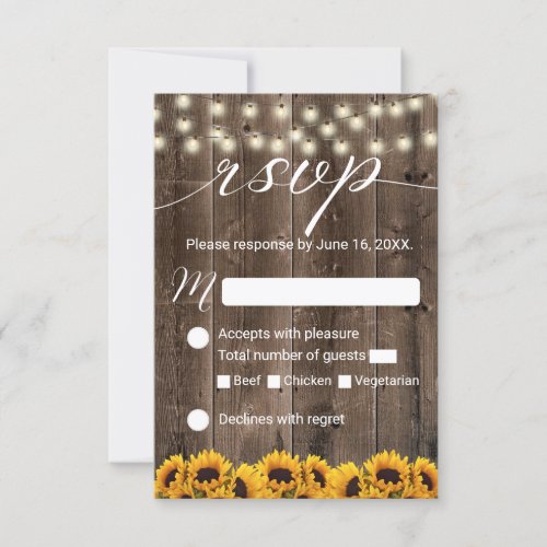 Sunflowers Rustic String Lights Wedding RSVP