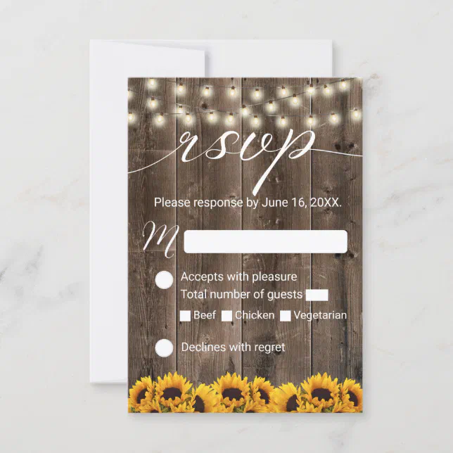 Sunflowers Rustic String Lights Wedding Rsvp Zazzle