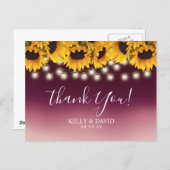Sunflowers Rustic Wedding Burgundy Red Thank You Postcard (Front/Back)