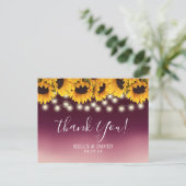 Sunflowers Rustic Wedding Burgundy Red Thank You Postcard (Standing Front)