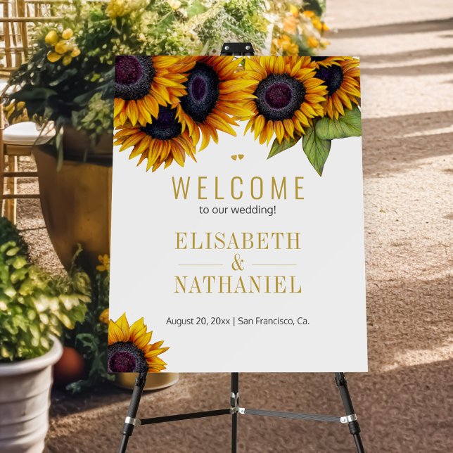 Sunflowers rustic wedding gold script welcome foam board (Creator Uploaded)