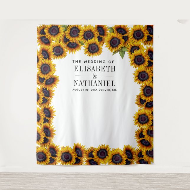 Sunflowers rustic wedding photo booth backdrop (Front)
