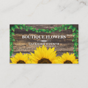 Sunflowers Rustic Wood and Vines Business Card