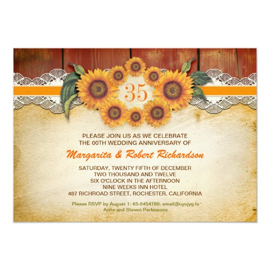 Sunflowers Rustic  Wood anniversary  Invitations  Zazzle com