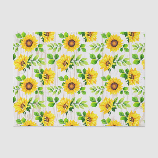 Sunflowers & Rustic Wood Botanical Pattern Party Tissue Paper | Zazzle