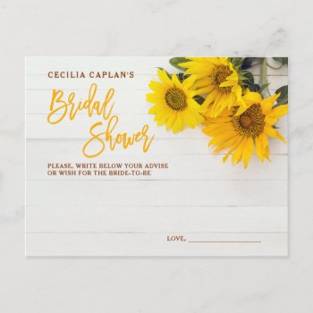 Sunflowers Rustic Wood Bridal Shower Advise Card by marlenedesigner at Zazzle