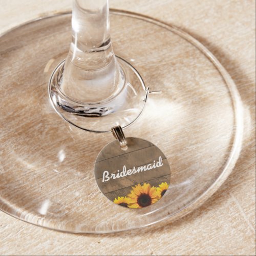 Sunflowers  Rustic Wood Bridesmaid Wine Charm