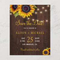 Sunflowers rustic wood budget save date wedding