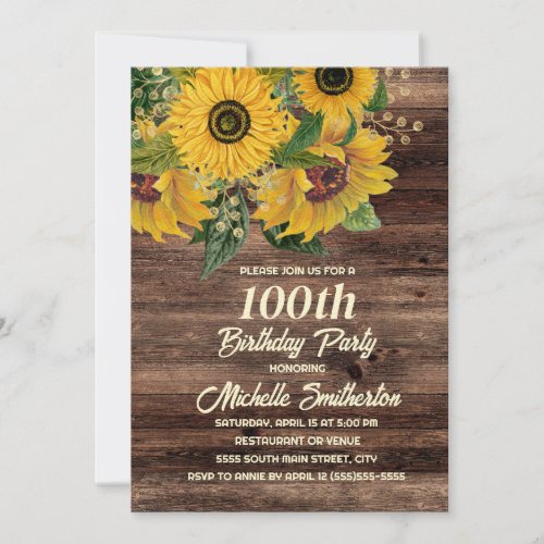 Sunflowers Rustic Wood Country 50th Birthday Invitation