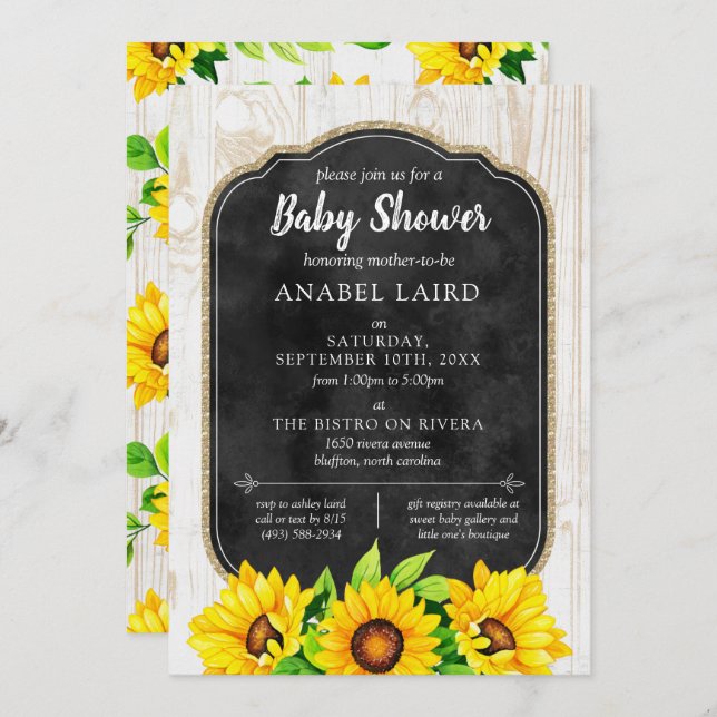 Sunflowers & Rustic Wood Country Farm Baby Shower Invitation (Front/Back)