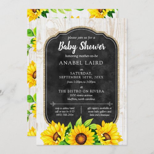 Sunflowers  Rustic Wood Country Farm Baby Shower Invitation