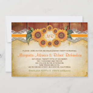 Sunflowers Rustic Wood engagement party invites