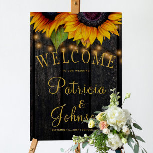 Sunflowers rustic wood fall wedding welcome sign