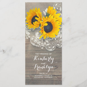 Sunflowers Rustic Wood Lace Wedding Programs