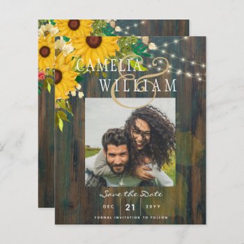 Sunflowers Rustic Wood PHOTO Wedding Save the Date
